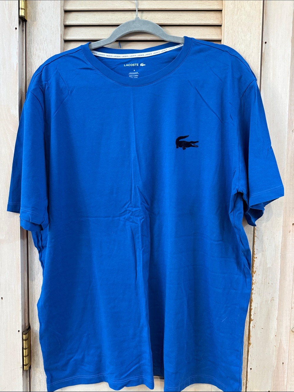 Lacoste Men's Bright Blue Crew Neck Short Sleeve Tee XL Velvety Crocodile Emblem